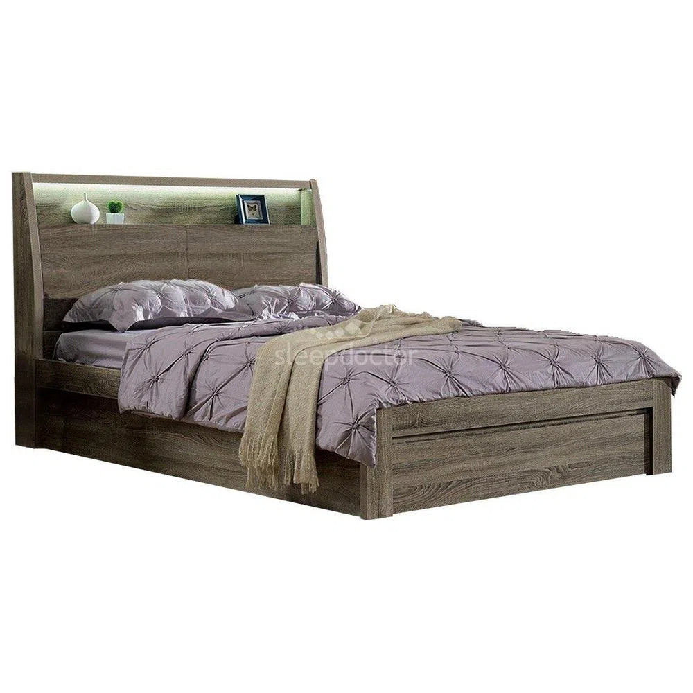 Boston Gas Lift Storage Bed with Bed Light in Mocha Oak Timber Look Veneer-Sleep Doctor