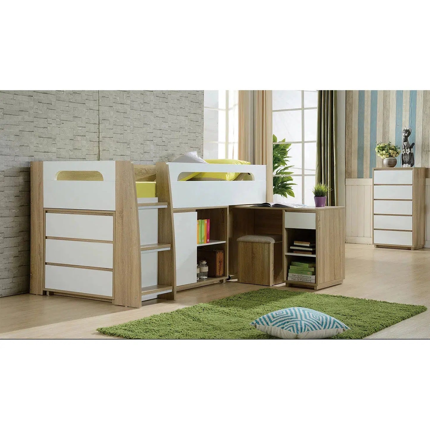 Charlie Loft Bunk with Desk Lowboy and Cupboard-Sleep Doctor
