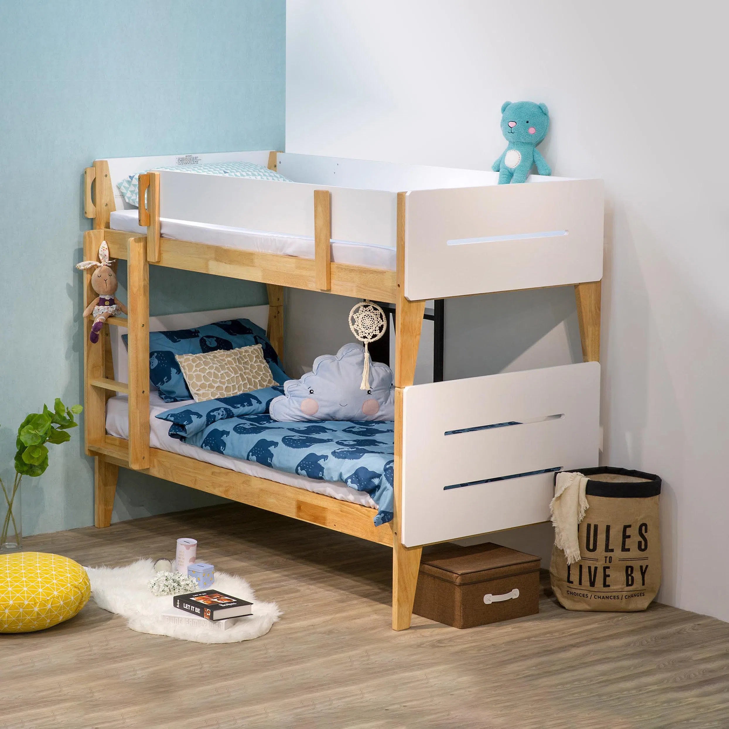 Irvine Bunk Bed with Removal Top Bunk in White and Natural Timber