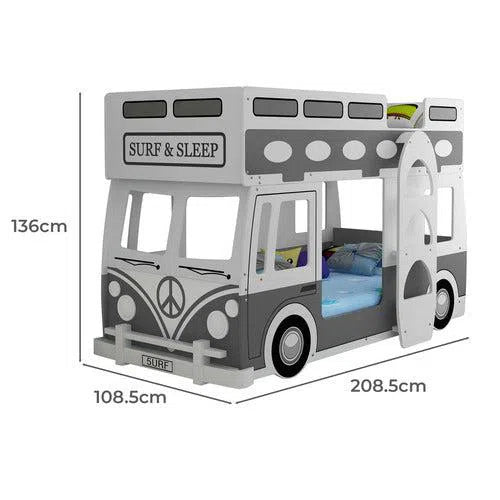 Single Surf Bunk Bed with Steering Wheel in White and Grey-Sleep Doctor