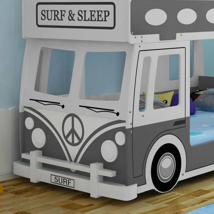 Single Surf Bunk Bed with Steering Wheel in White and Grey-Sleep Doctor