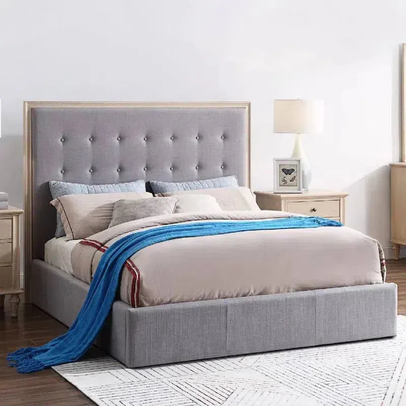 Webster Slat Bed in Grey Fabric with Turned Leg-Sleep Doctor