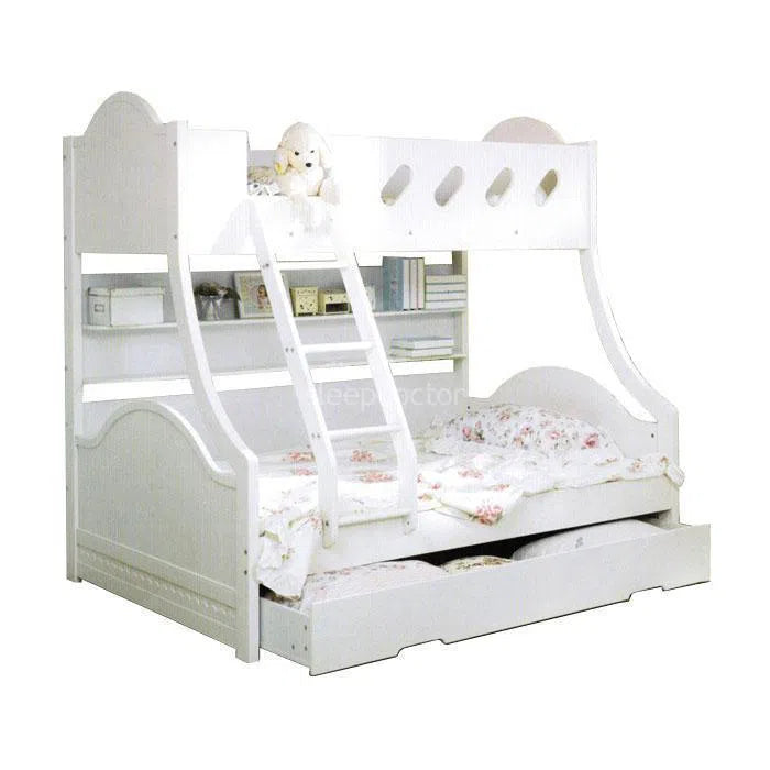 Cloudy Single over Double Trio Bunk Bed with Single Trundle In White-Sleep Doctor