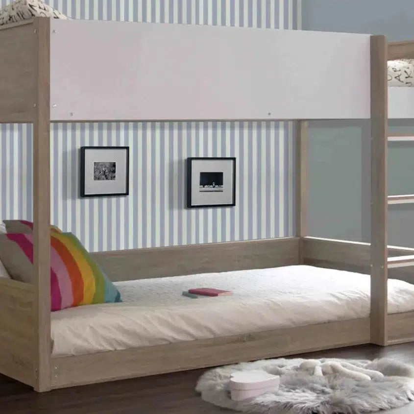 Gisborne Bunk Bed with Low Bottom Bunk and Side Ladder in Oak Finish-Sleep Doctor