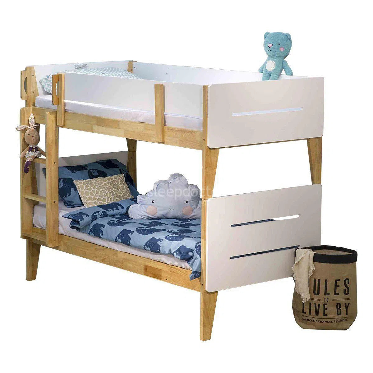 Irvine Bunk Bed with Removal Top Bunk in White and Natural Timber-Sleep Doctor