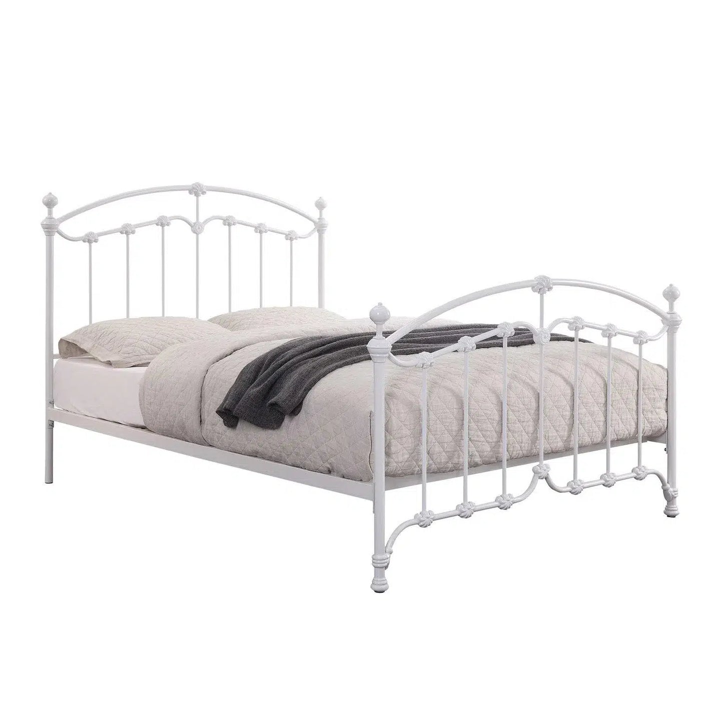 Katrina White Gloss Cast Iron Bed Frame-Sleep Doctor