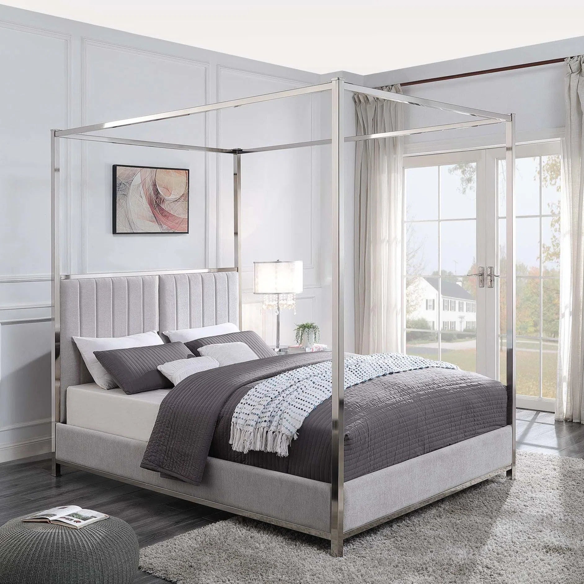 Four poster bed upholstered headboard deals