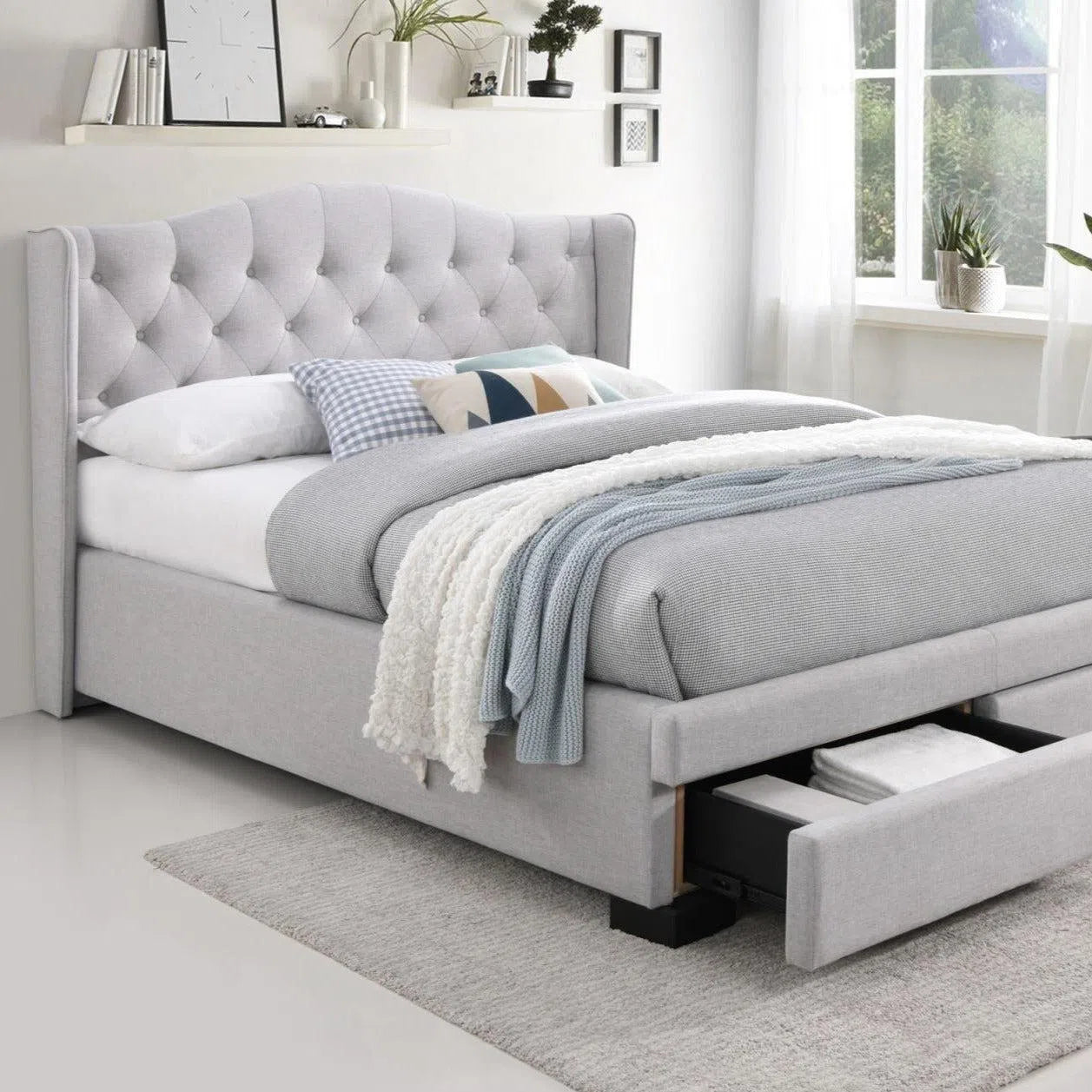 Memphis with Wings King Fabric Upholstered Bed with Drawers-Sleep Doctor