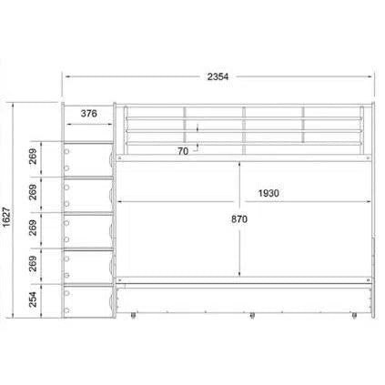 Single Over Double Levin Bunk Bed with Double Trundle and Stairs with Cabinets in Sonoma Oak and White-Sleep Doctor