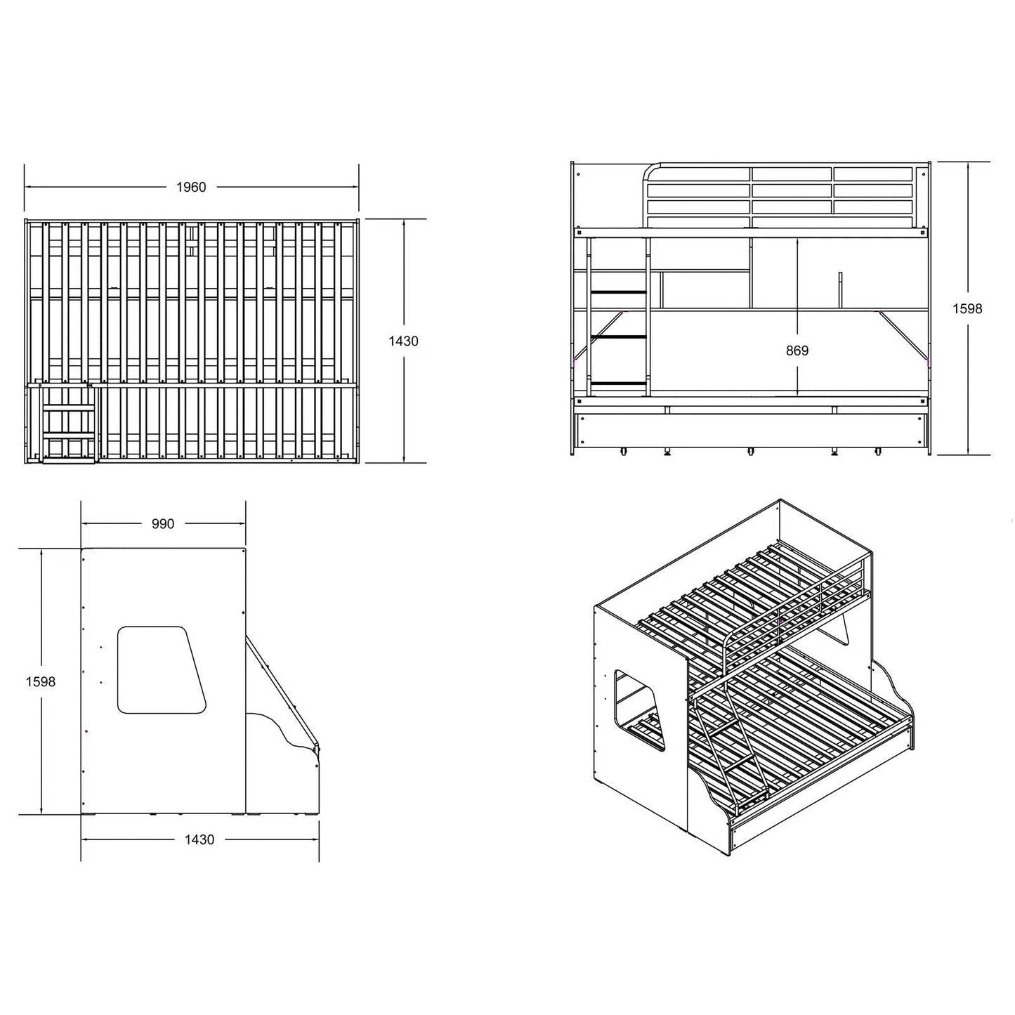 Single Over Double Z5 Bunk Bed with Double Trundle in Sonoma Oak and White-Sleep Doctor