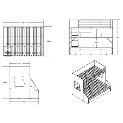 Single Over Double Z5 Bunk Bed with Double Trundle in Sonoma Oak and White-Sleep Doctor