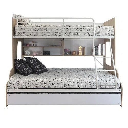 Single Over Double Z5 Bunk Bed with Double Trundle in Sonoma Oak and White-Sleep Doctor