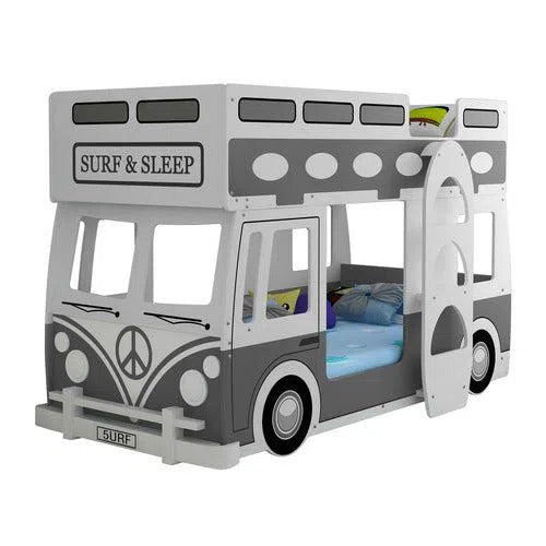 Single Surf Bunk Bed with Steering Wheel in White and Grey-Sleep Doctor