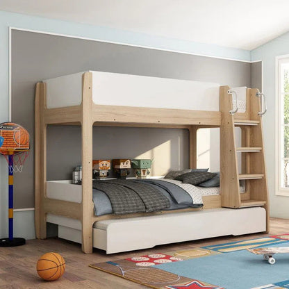 Single Trio Skyler Bunk Bed with Trundle in Light Oak and White-Sleep Doctor