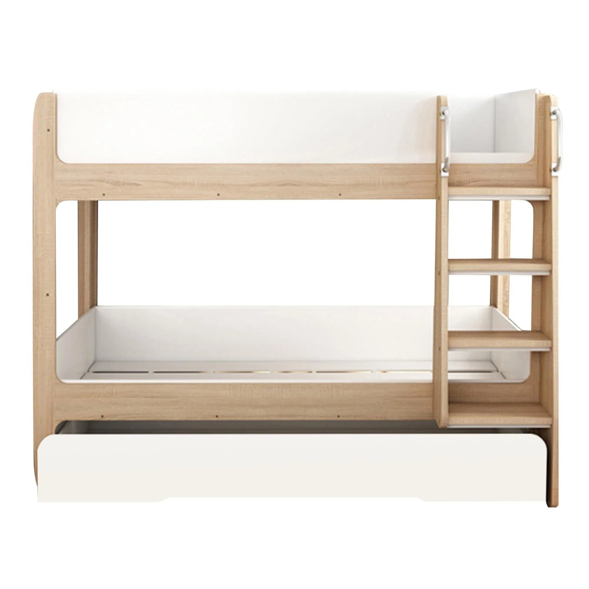 Single Trio Skyler Bunk Bed with Trundle in Light Oak and White-Sleep Doctor