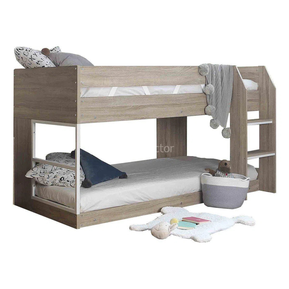 Z1 Low Line Bunk Bed with Front Ladder in Oak and White Finish-Sleep Doctor